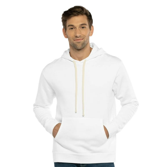 Next Level Men's Santa Barbara Hoodie Sweatshirt 80/20 Cotton/Polyester Fleece Pullover Comfy Sweater (White, XL)