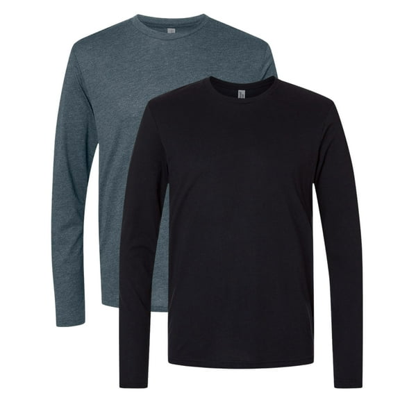 Next Level Men's Triblend Long Sleeve T-Shirt, 50/25/25 Polyester/Ring-spun cotton/Rayon Crewneck Tee Shirts (Black Indigo 2 Pack, L)
