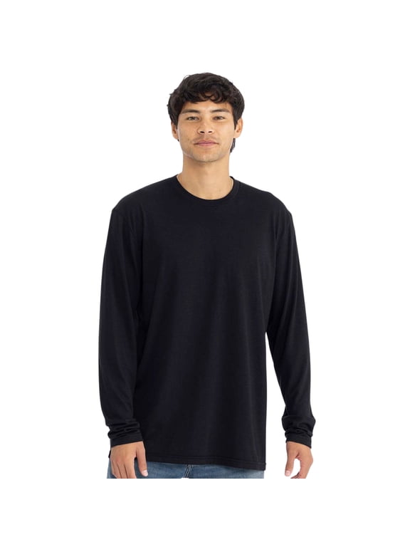 Next Level Men's Triblend Long Sleeve T-Shirt, 50/25/25 Polyester/Ring-spun cotton/Rayon Crewneck Tee Shirts (Black , L)