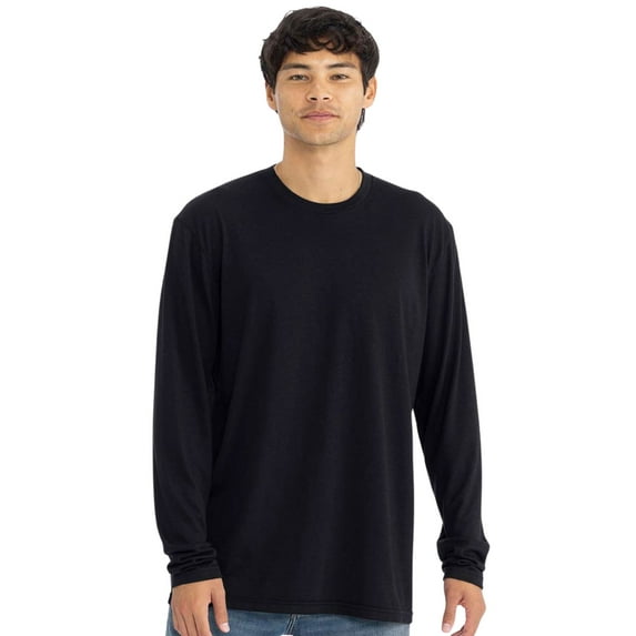 Next Level Men's Triblend Long Sleeve T-Shirt, 50/25/25 Polyester/Ring-spun cotton/Rayon Crewneck Tee Shirts (Black , S)