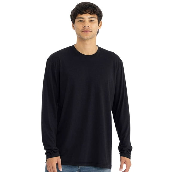 Next Level Men's Triblend Long Sleeve T-Shirt, 50/25/25 Polyester/Ring-spun cotton/Rayon Crewneck Tee Shirts (Black , XL)