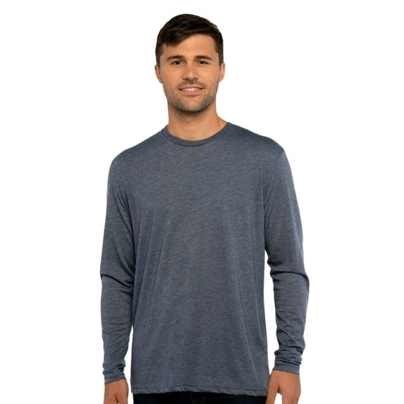 Next Level Men's Triblend Long Sleeve T-Shirt, 50/25/25 Polyester/Ring-spun cotton/Rayon Crewneck Tee Shirts (Indigo , L)