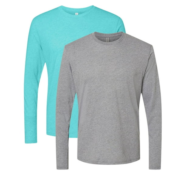 Next Level Men's Triblend Long Sleeve T-Shirt, 50/25/25 Polyester/Ring-spun cotton/Rayon Crewneck Tee Shirts (Premium Heather Tahiti Blue 2 Pack, S)