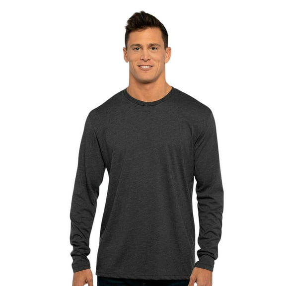 Next Level Men's Triblend Long Sleeve T-Shirt, 50/25/25 Polyester/Ring-spun cotton/Rayon Crewneck Tee Shirts (Vintage Black , S)