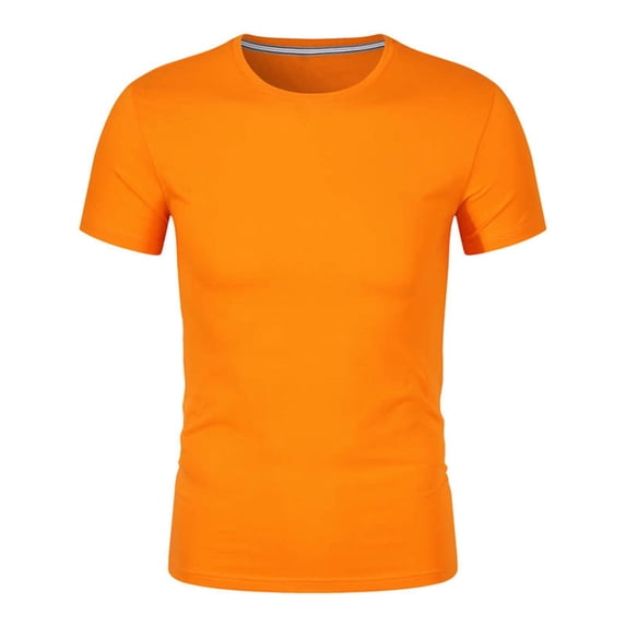 Next Level Mens T Shirts Man Solid-Color Elastic Sports Short Sleeved Round-Neck Blouse Orange,5XL