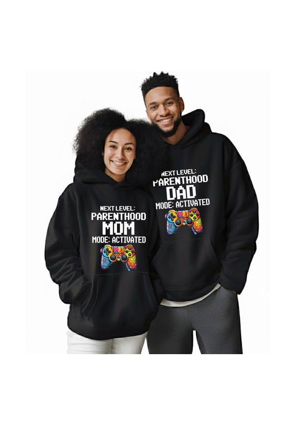 Next Level Parenthood Dad Mode Activated Hoodie, Matching Couple Pregnancy Announcement Sweatshirt, Gamer Parents To Be Gift