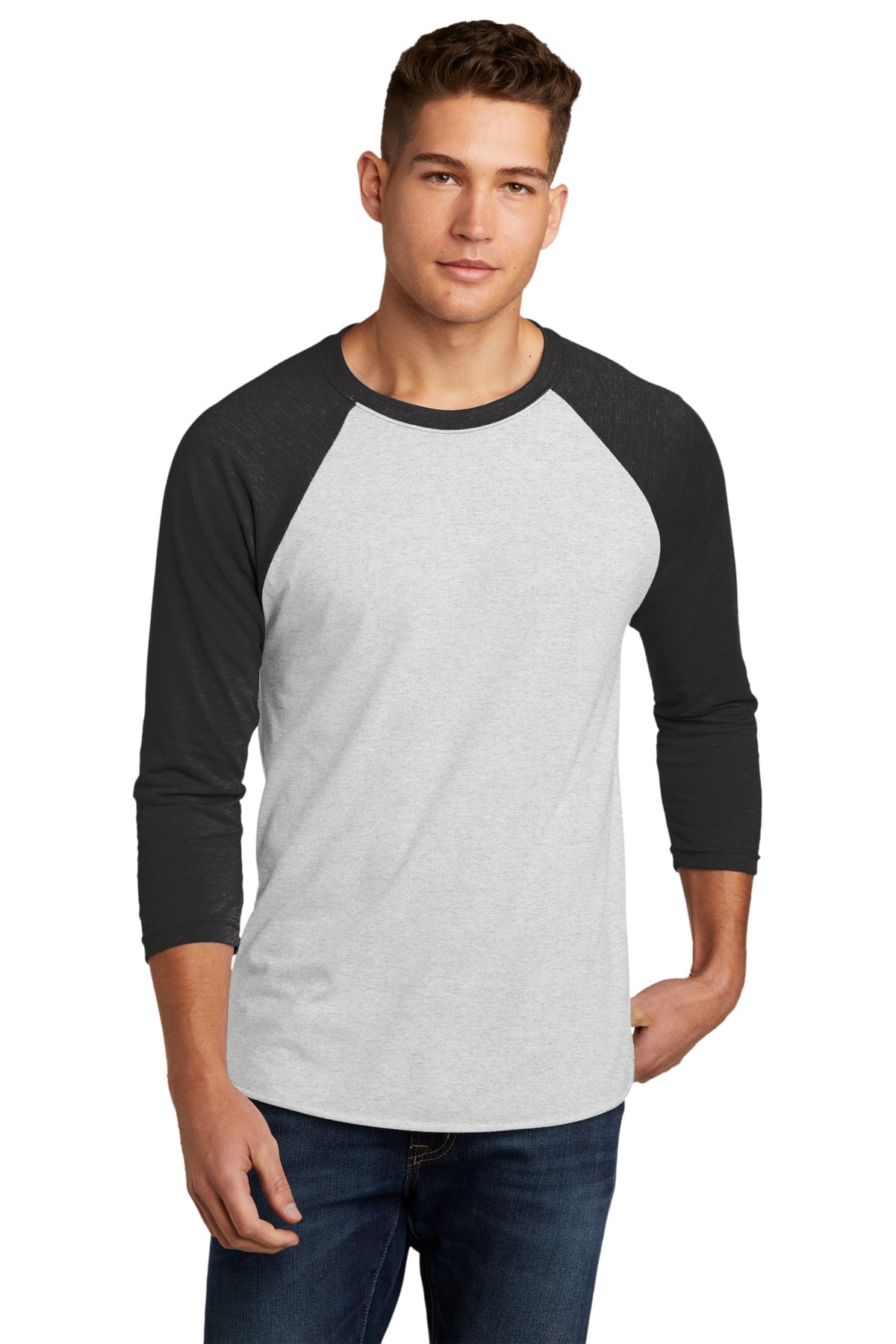 Unisex Raglan Tee In Vintage Black & Heather White - Tri-Blend 3/4 Sleeve Shirt, XS