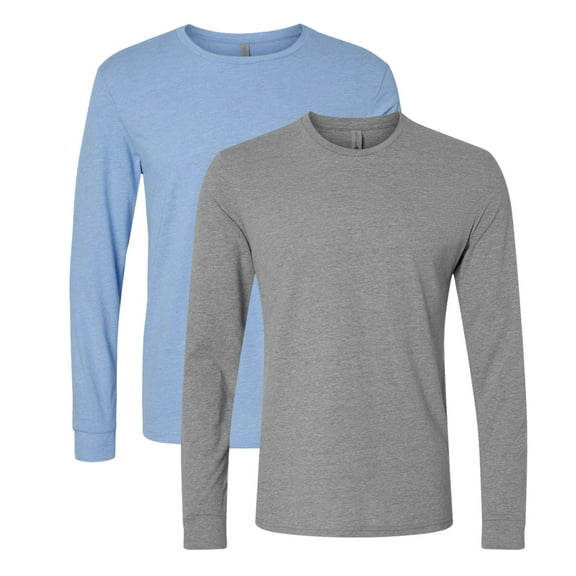 Next Level Unisex CVC Long Sleeve T-Shirt 60/40 Ring-spun Cotton/Polyester Classic Tee Shirts (Heather Columbia Blue Dark Heather Grey 2 Pack, XS)