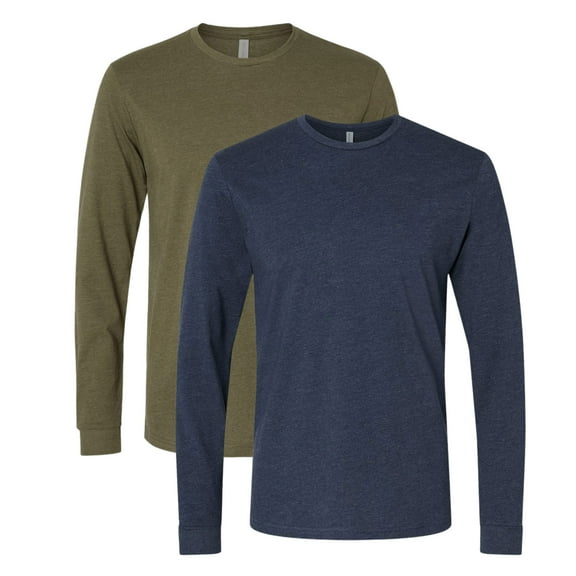 Next Level Unisex CVC Long Sleeve T-Shirt 60/40 Ring-spun Cotton/Polyester Classic Tee Shirts (Midnight Navy+Military Green 2 Pack, 2XL)
