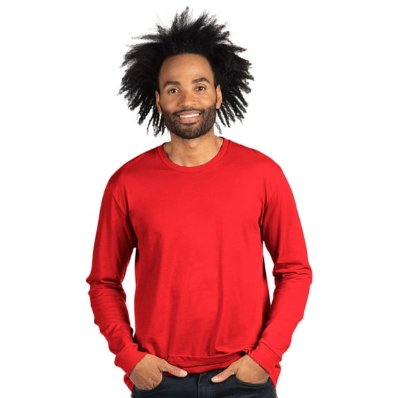 Next Level Unisex CVC Long Sleeve T-Shirt 60/40 Ring-spun Cotton/Polyester Classic Tee Shirts (Red , XL)