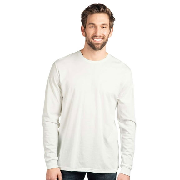 Next Level Unisex CVC Long Sleeve T-Shirt 60/40 Ring-spun Cotton/Polyester Classic Tee Shirts (White , L)