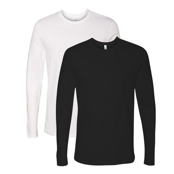 Next Level Unisex Cotton Long Sleeve T-Shirt 100% Combed Ring-spun Cotton Crewneck Tee Shirts (Black+White 2 Pack, 2XL)