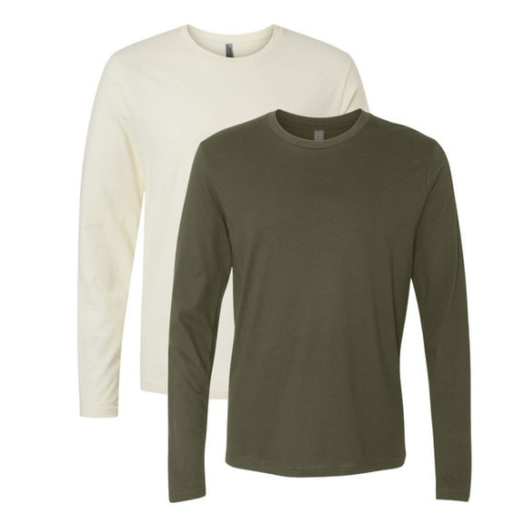 Next Level Unisex Cotton Long Sleeve T-Shirt 100% Combed Ring-spun Cotton Crewneck Tee Shirts (Natural+Military Green 2 Pack, XS)