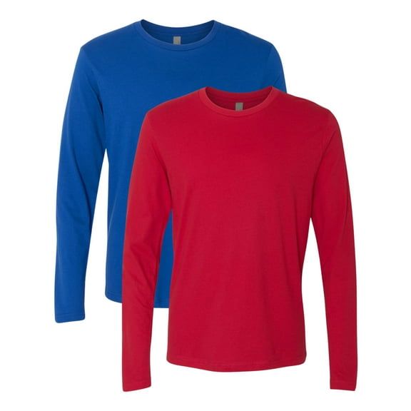 Next Level Unisex Cotton Long Sleeve T-Shirt 100% Combed Ring-spun Cotton Crewneck Tee Shirts (Red+Royal 2 Pack, XS)