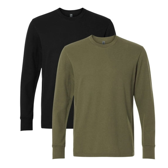 Next Level Unisex Ideal Thermal Long Sleeve T-Shirt 60/40 Ring-Spun Cotton/Polyester Casual Tee (Military-Green+Black 2 Pack, L)