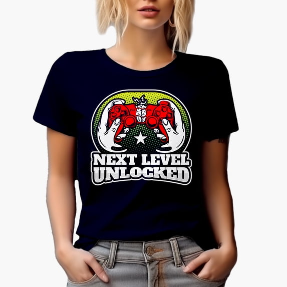 Next Level Unlocked, Gamer, Navy Blue T-Shirt, Large