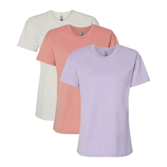 Next Level Women's Cotton Relaxed T-Shirt, Assorted Short Sleeve Tee Shirts 100% Combed Ring-Spun Cotton Bulk Tees (Bright Color 3 Pack, M)