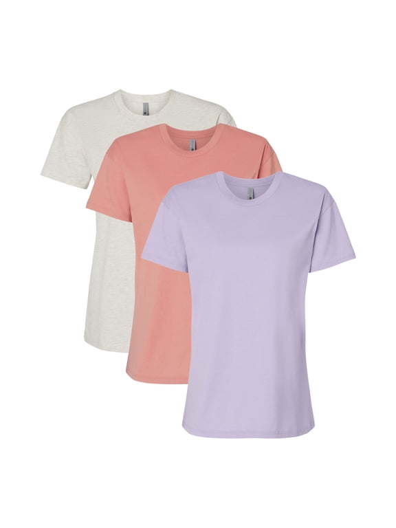 Next Level Women's Cotton Relaxed T-Shirt, Assorted Short Sleeve Tee Shirts 100% Combed Ring-Spun Cotton Bulk Tees (Bright Color 3 Pack, M)