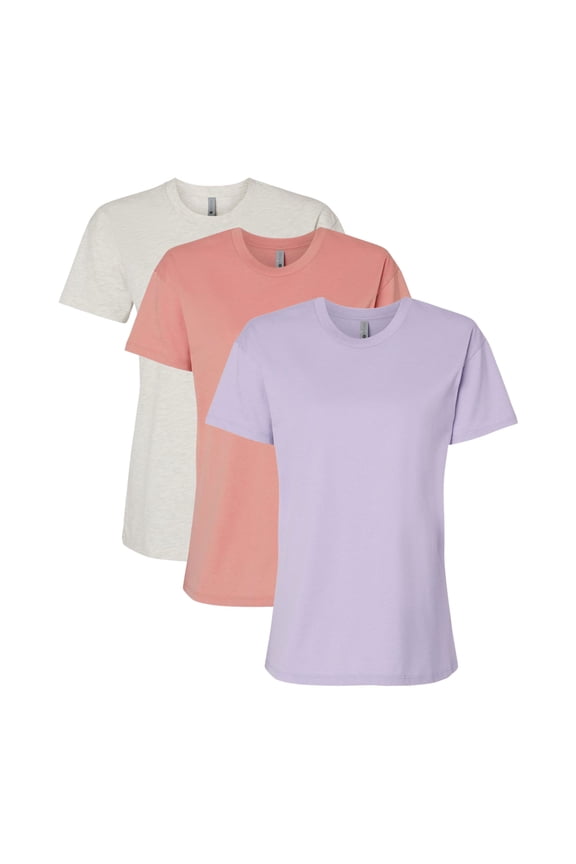 Next Level Women's Cotton Relaxed T-Shirt, Assorted Short Sleeve Tee Shirts 100% Combed Ring-Spun Cotton Bulk Tees (Bright Color 3 Pack, M)