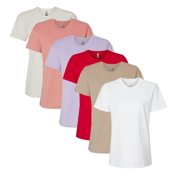 Next Level Women's Cotton Relaxed T-Shirt, Assorted Short Sleeve Tee Shirts 100% Combed Ring-Spun Cotton Bulk Tees (Bright Color 6 Pack, 2XL)