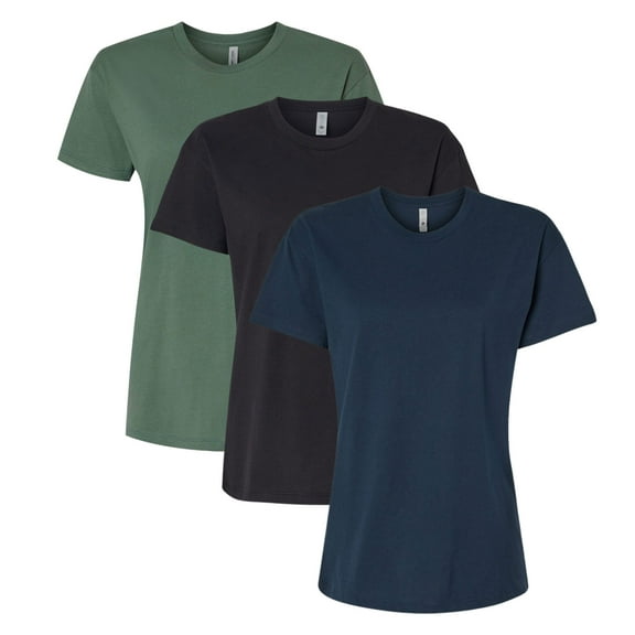 Next Level Women's Cotton Relaxed T-Shirt, Assorted Short Sleeve Tee Shirts 100% Combed Ring-Spun Cotton Bulk Tees (Dark Color 3 Pack, L)