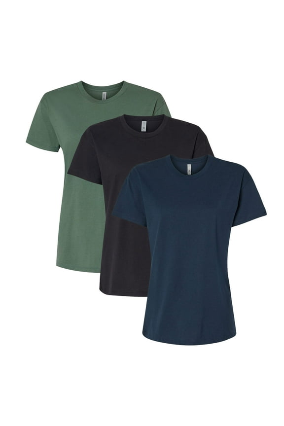 Next Level Women's Cotton Relaxed T-Shirt, Assorted Short Sleeve Tee Shirts 100% Combed Ring-Spun Cotton Bulk Tees (Dark Color 3 Pack, S)
