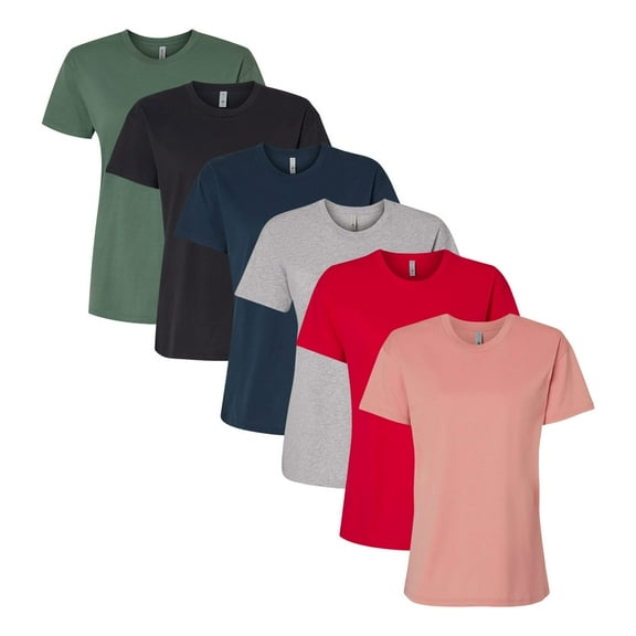 Next Level Women's Cotton Relaxed T-Shirt, Assorted Short Sleeve Tee Shirts 100% Combed Ring-Spun Cotton Bulk Tees (Dark Color 6 Pack, XS)