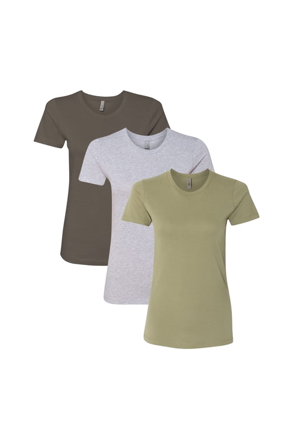 Next Level Women’s Cotton T-Shirt, Wholesale T-Shirts 100% Ring-Spun Cotton Short Sleeve Crewneck Tees, Mix Tee Shirt (Dark+Bright Color 3 Pack, S)