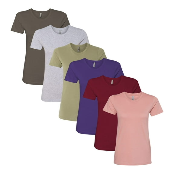 Next Level Women’s Cotton T-Shirt, Wholesale T-Shirts 100% Ring-Spun Cotton Short Sleeve Crewneck Tees, Mix Tee Shirt (Dark+Bright Color 6 Pack, M)