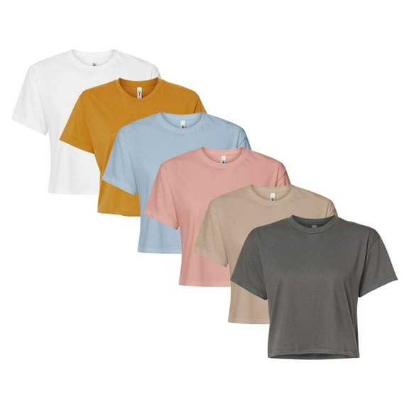 Next Level Women's Ideal Crop Top, 4 oz. 60/40 Combed Ring-Spun Cotton/Polyester Bulk Tee, Assorted Short Sleeve Crewneck Plain Tees, Mixed Color Solid T-shirts (Bright Color 6 Pack, L)