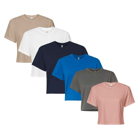 Next Level Women's Ideal Crop Top, 4 oz. 60/40 Combed Ring-Spun Cotton/Polyester Bulk Tee, Assorted Short Sleeve Crewneck Plain Tees, Mixed Color Solid T-shirts (Dark+Bright Color 6 Pack, 2XL)