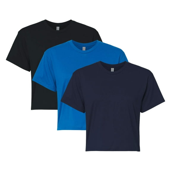 Next Level Women's Ideal Crop Top, 4 oz. 60/40 Combed Ring-Spun Cotton/Polyester Bulk Tee, Assorted Short Sleeve Crewneck Plain Tees, Mixed Color Solid T-shirts (Dark Color 3 Pack, XS)