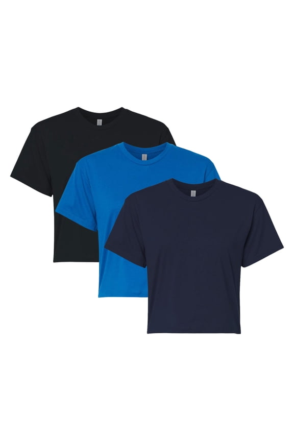 Next Level Women's Ideal Crop Top, 4 oz. 60/40 Combed Ring-Spun Cotton/Polyester Bulk Tee, Assorted Short Sleeve Crewneck Plain Tees, Mixed Color Solid T-shirts (Dark Color 3 Pack, S)
