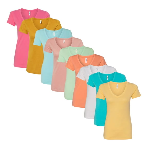 Next Level Women’s Ideal V-Neck T-Shirt, Solid Color Short Sleeve Bulk T-Shirts for Women, 60/40 Cotton/Polyester Assorted Tees (Bright Color 9 Pack, XL)