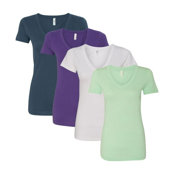 Next Level Women’s Ideal V-Neck T-Shirt, Solid Color Short Sleeve Bulk T-Shirts for Women, 60/40 Cotton/Polyester Assorted Tees (Dark Bright Color 4 Pack, M)