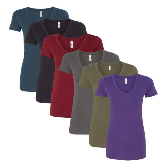 Next Level Women’s Ideal V-Neck T-Shirt, Solid Color Short Sleeve Bulk T-Shirts for Women, 60/40 Cotton/Polyester Assorted Tees (Dark Color 6 Pack, XL)