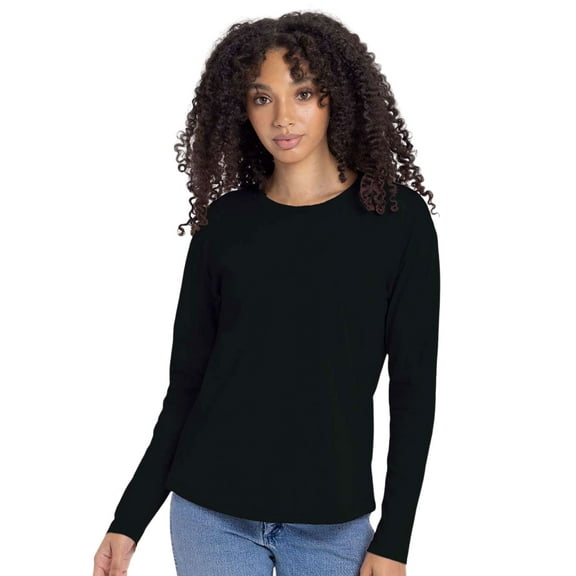 Next Level Women's Long Sleeve T-Shirt, Heavy Tee Shirt 100% Ring-Spun Cotton Durable Crewneck Tee (Black, 2XL)