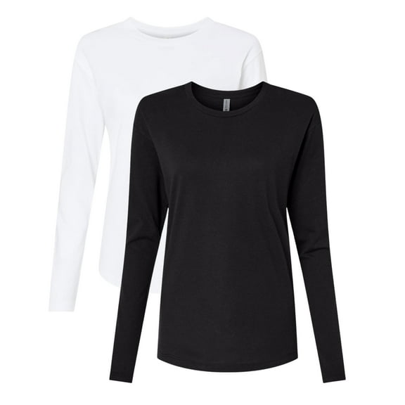 Next Level Women's Long Sleeve T-Shirt, Heavy Tee Shirt 100% Ring-Spun Cotton Durable Crewneck Tee (Black+White 2 Pack, L)