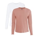 thumbnail image 1 of Next Level Women's Long Sleeve T-Shirt, Heavy Tee Shirt 100% Ring-Spun Cotton Durable Crewneck Tee (Desert-Pink+White 2 Pack, M), 1 of 7