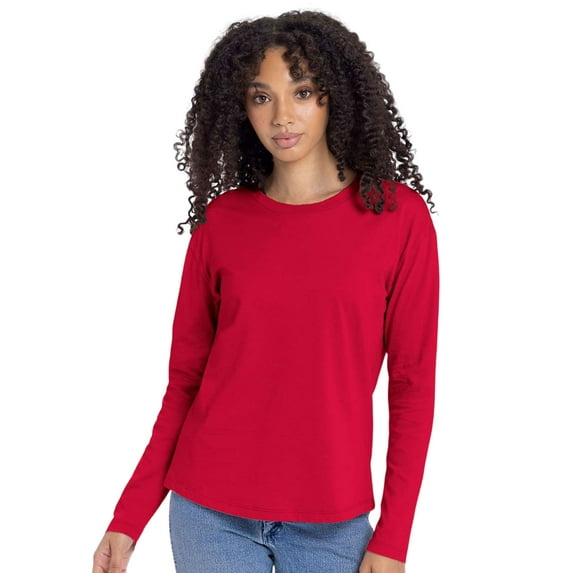 Next Level Women's Long Sleeve T-Shirt, Heavy Tee Shirt 100% Ring-Spun Cotton Durable Crewneck Tee (Red, 3XL)
