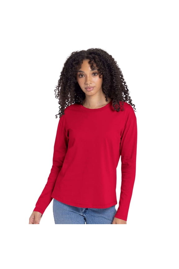 Next Level Women's Long Sleeve T-Shirt, Heavy Tee Shirt 100% Ring-Spun Cotton Durable Crewneck Tee (Red, M)