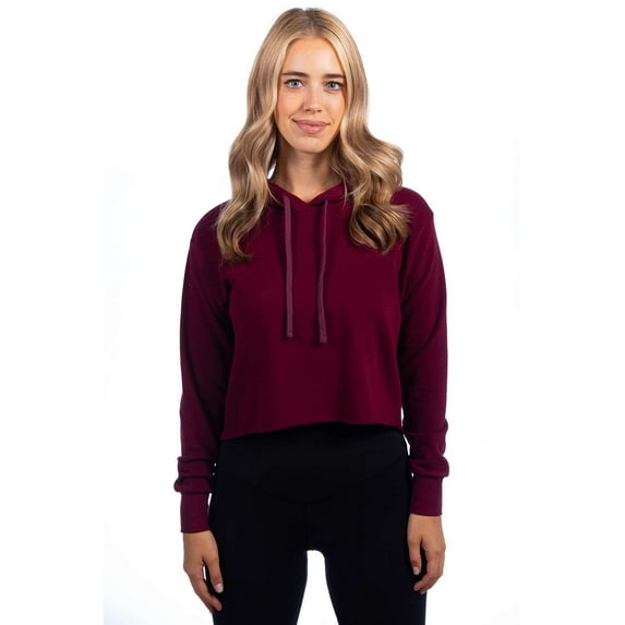 Next Level Womens Laguna Sueded Raw Edge Crop Hoodie, S, Maroon