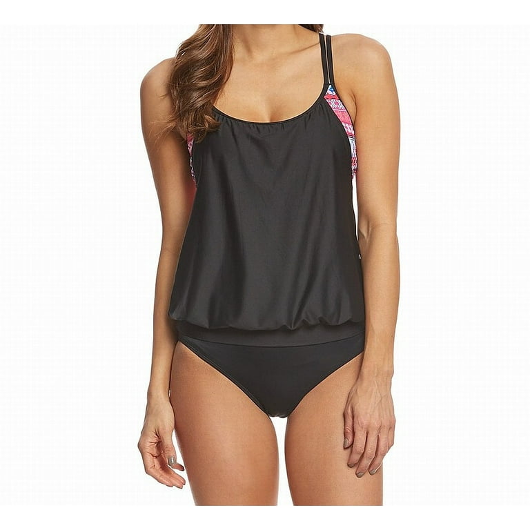 Next NEW Black Womens Size 34 B C Abstract Print Layered Tankini Top