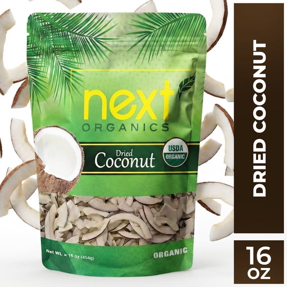 Next Organics Dried Coconut Chips, Unsweetened, USDA Organic, 16oz, 1-Pack