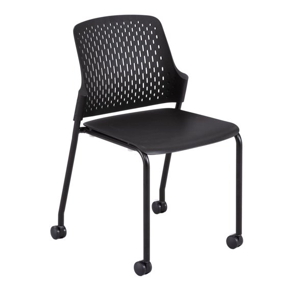 Next Stack Chair with Casters in Black - 21.88"L x 22"W x 33"H