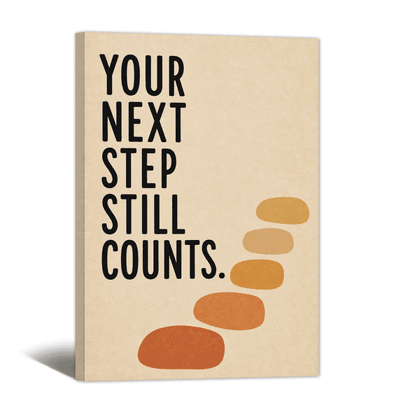 Next Step Still Counts Canvas Wall Art Motivational Quote Picture Print, with Geometric Figure Artwork Positive Retro Painting for Home Living Room Bedroom Office Decor