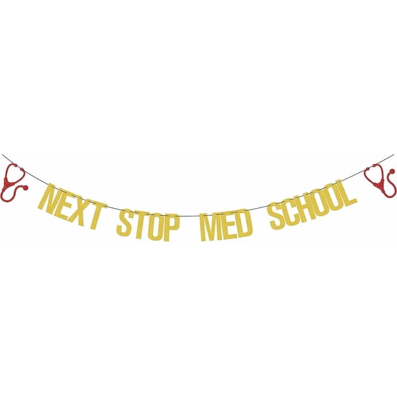 Next Stop Med School Banner, Congrats Doctor/Med School Survivor Cake Decor, Medical Degree Graduation Party Decoration Supplies, Congrats Doctor 2025 Graduate Decor Gold Red