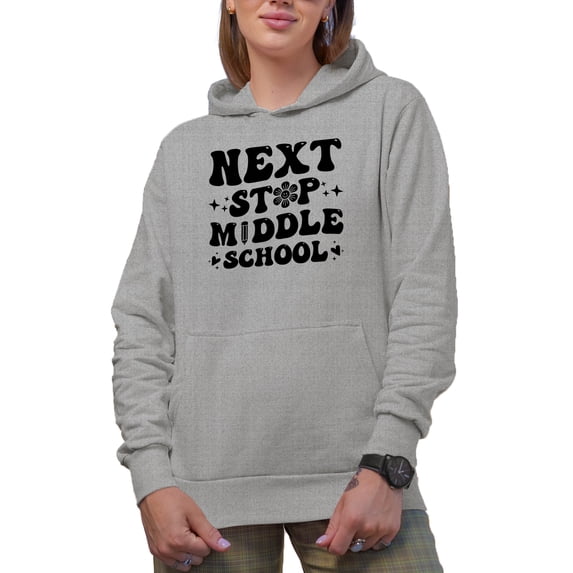 Next Stop Middle School, Student Graduation Themed, Heather Grey Hooded Sweatshirt or Hoodie, 3XL
