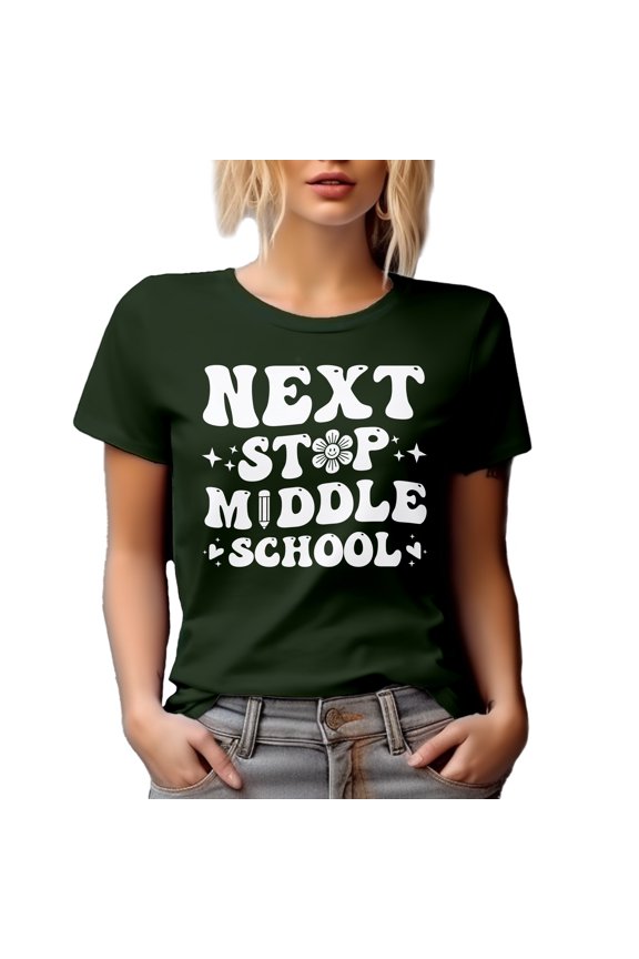 Next Stop Middle School - Student Graduation Themed, Retro Groovy Wavy Text, Military Green T-Shirt, Medium