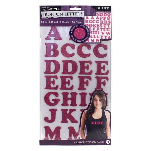 Next Style 1.5" Iron-On Letters, Pink Glitter